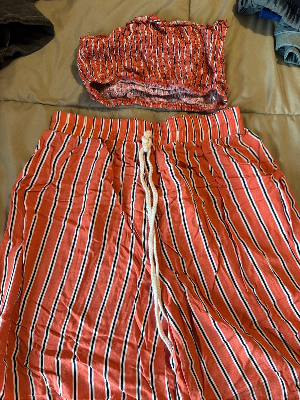SHEIN Coral Striped Drawstring Shorts